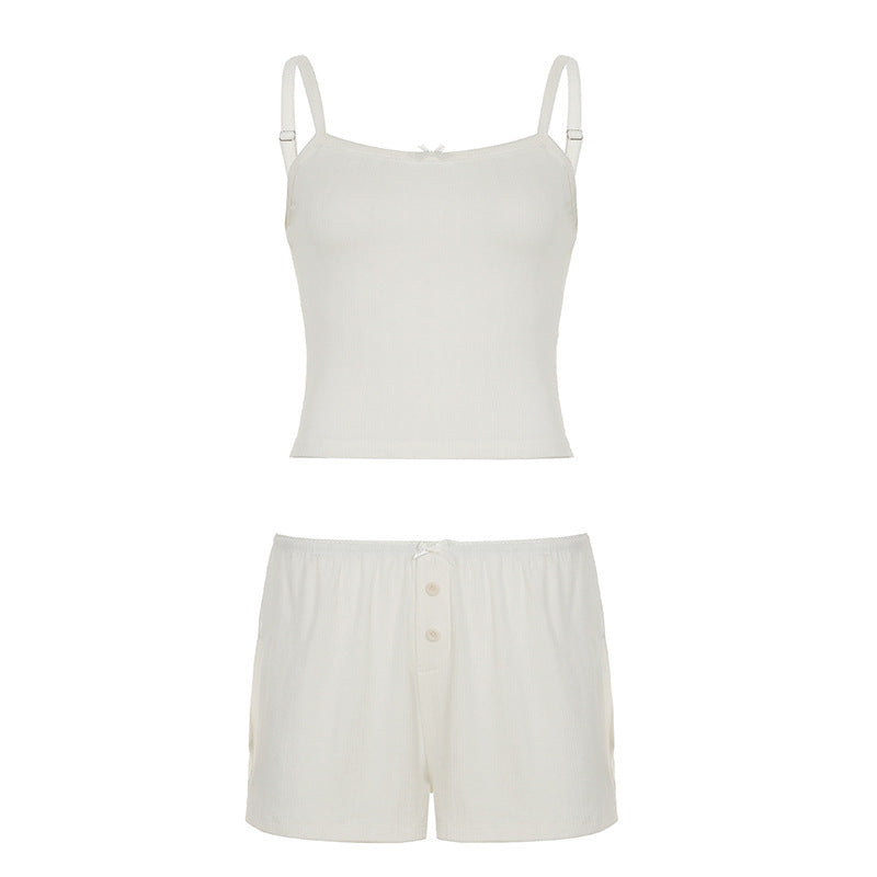 Damen Schlafanzug-Set mit Spaghetti-Trägern und geschmackvollen Knopfdetails Drune