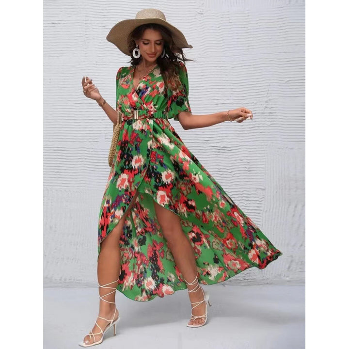 Damen Maxikleid mit elegantem Wickelausschnitt und floralem Design Drune