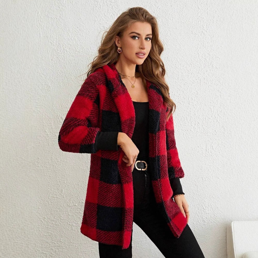 Damen Kuschelige Karojacke mit weichem Material und lässiger Passform Drune