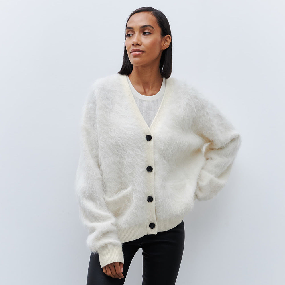 Damen Weicher Cardigan aus Mohair mit Knöpfen Drune