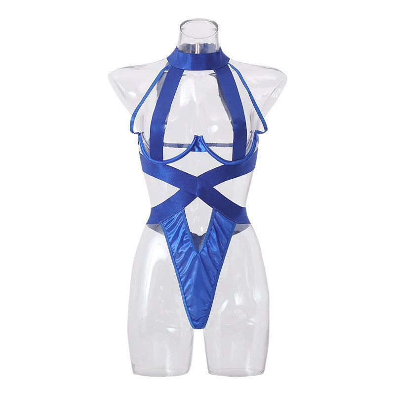 Damen verführerisches Straps-Bodysuit mit raffinierten Schnürdetails und tiefem V-Ausschnitt Drune