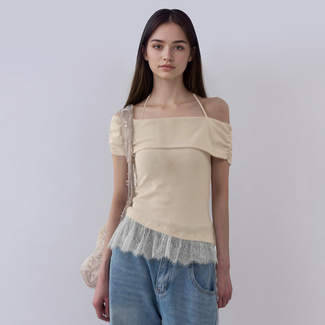 Damen Off-Shoulder Oberteil mit Rüschensaum Drune