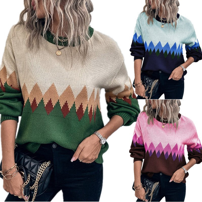 Damen Pullover mit trendigem Bergmotiv und komfortablem Rundhalsausschnitt Drune