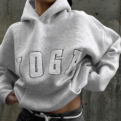 Damen Sportlicher Hoodie mit kreativem YOGA-Print Drune