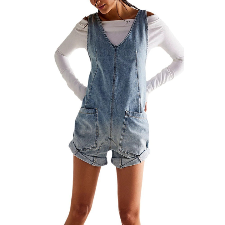 Drune | Gewaschene Denim Adjustable Strap Shorts Jumpsuit