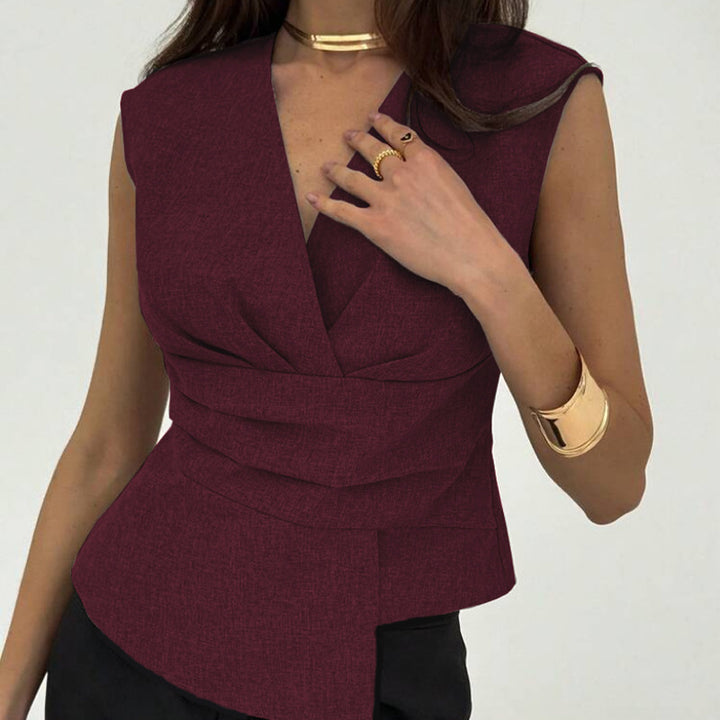 Damen elegantes Wickeloberteil mit raffiniertem Schnitt und Plissee-Details Drune