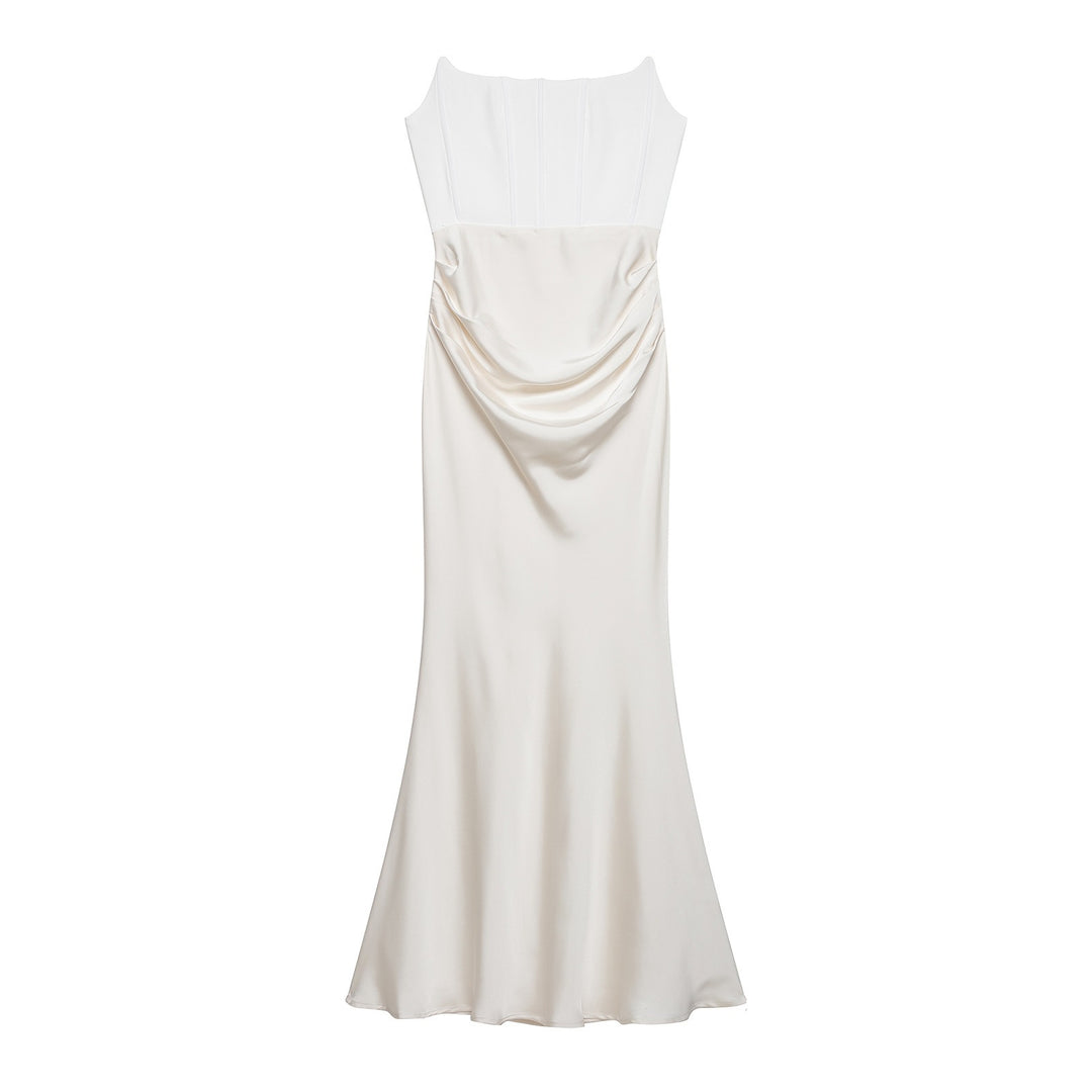 Damen langes Satin Abendkleid mit elegantem Drapé Drune