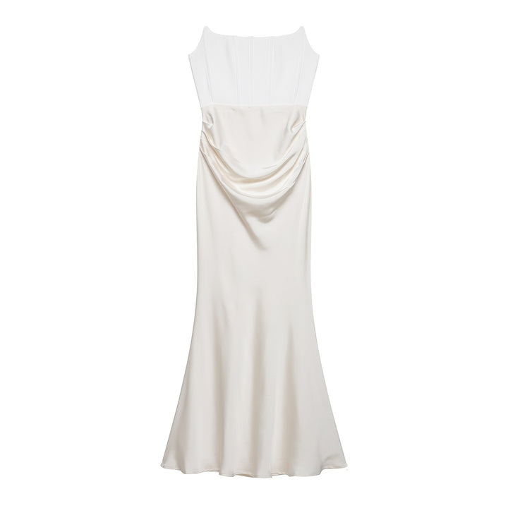 Damen langes Satin Abendkleid mit elegantem Drapé Drune