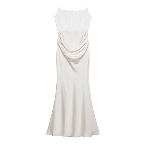Damen langes Satin Abendkleid mit elegantem Drapé Drune