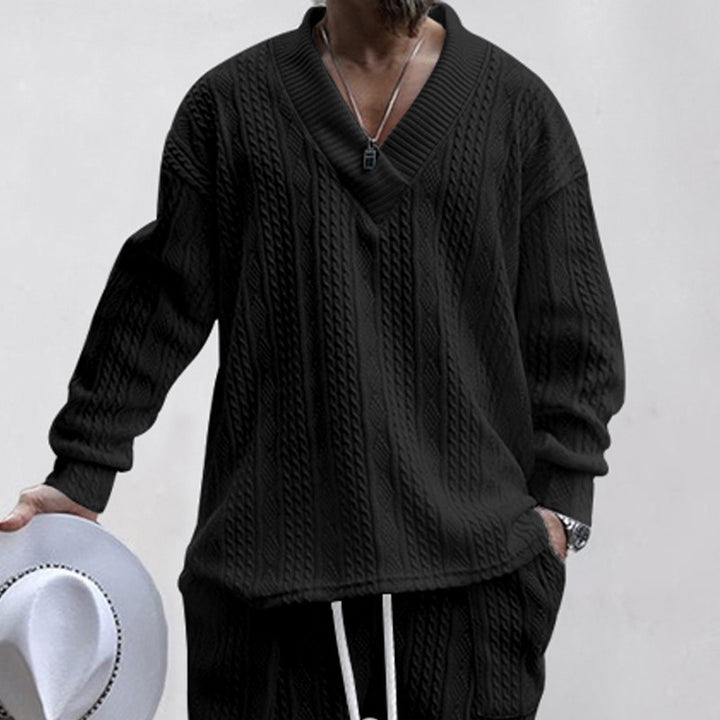 Herren lässiger Strickpullover mit V-Ausschnitt und strukturiertem Design Drune
