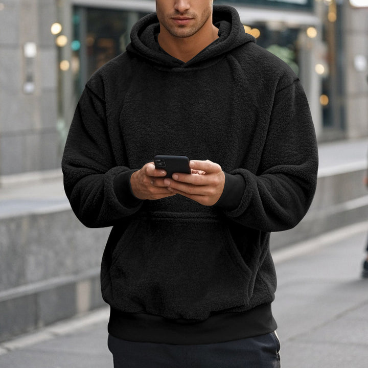 Herren Hoodie aus kuscheligem Teddy-Fleece mit Kängurutasche und breiten Bündchen Drune