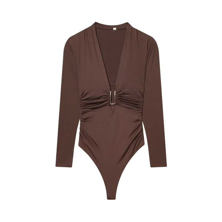Damen Body mit elegantem V-Ausschnitt und dezenter Raffungsdetail Drune