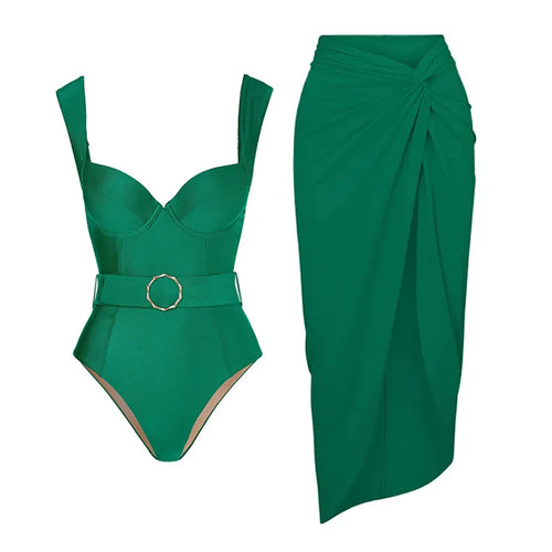 Damen Bademode Set mit Drapierung und Gürtel Drune