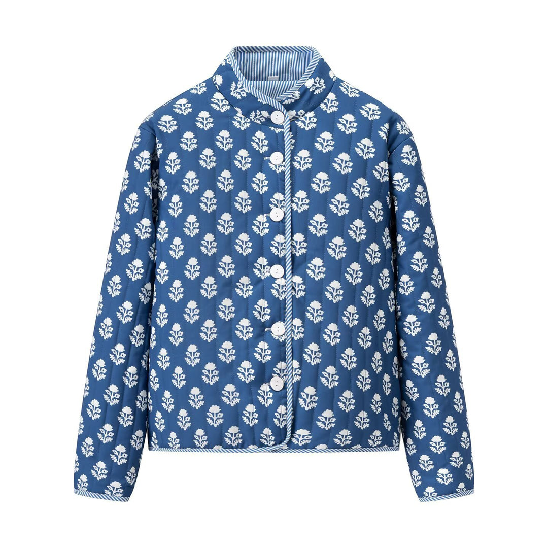 Damen modische Blousonjacke mit floralem Muster und praktischen Knopfdetails Drune