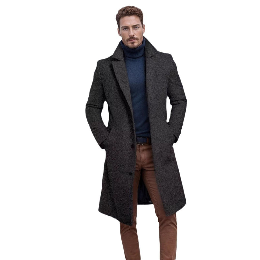 Herren nan langer Wollmixmantel mit Boucléstruktur, taillierter Silhouette und klassischem Revers Drune