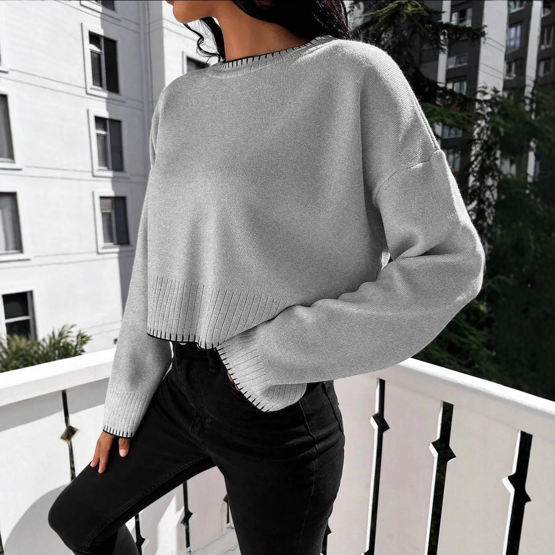 Damen lässiger cropped Pullover mit feinem Rippenstrick Drune