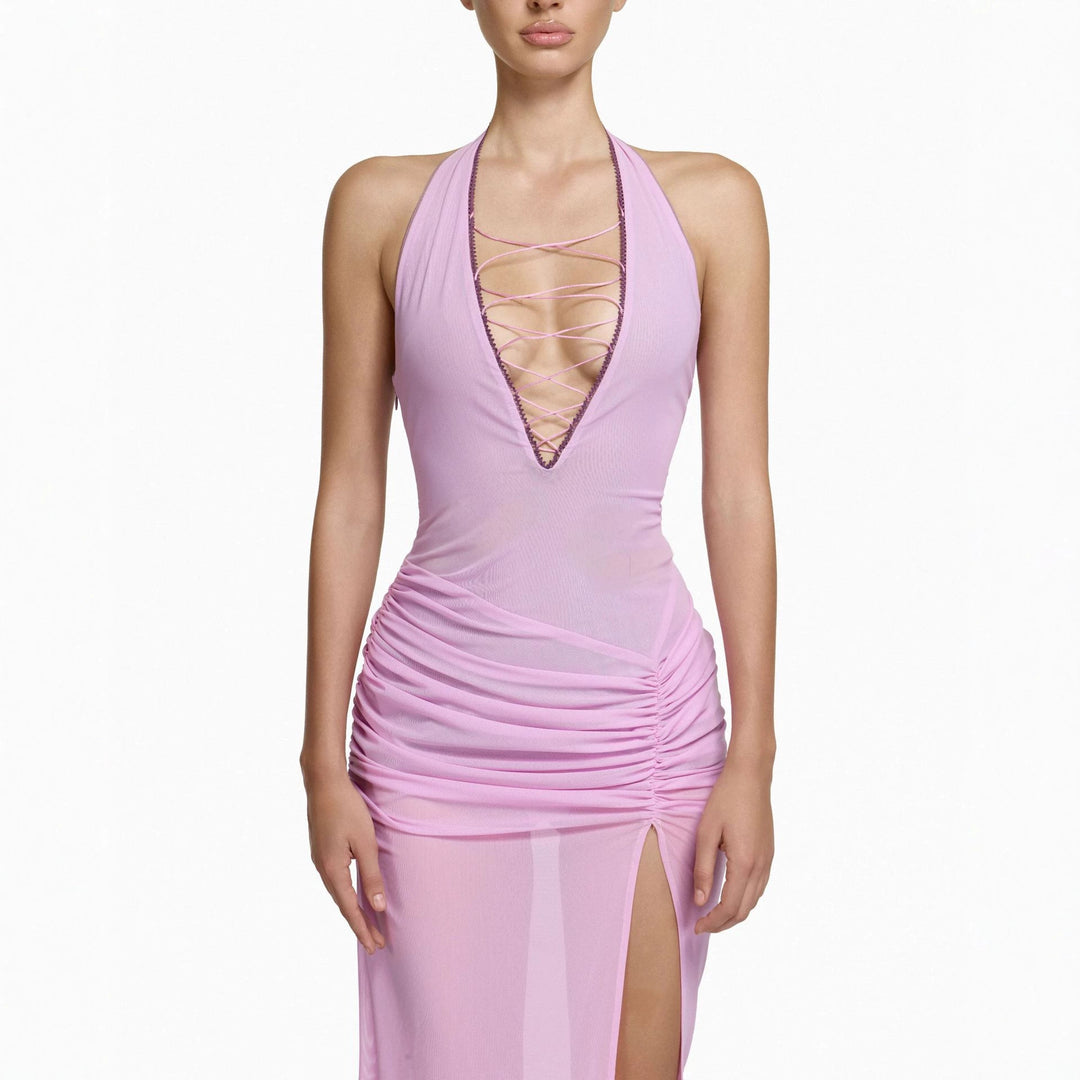 Damen Elegantes Wickelkleid mit tiefem V-Ausschnitt und Raffungen Drune