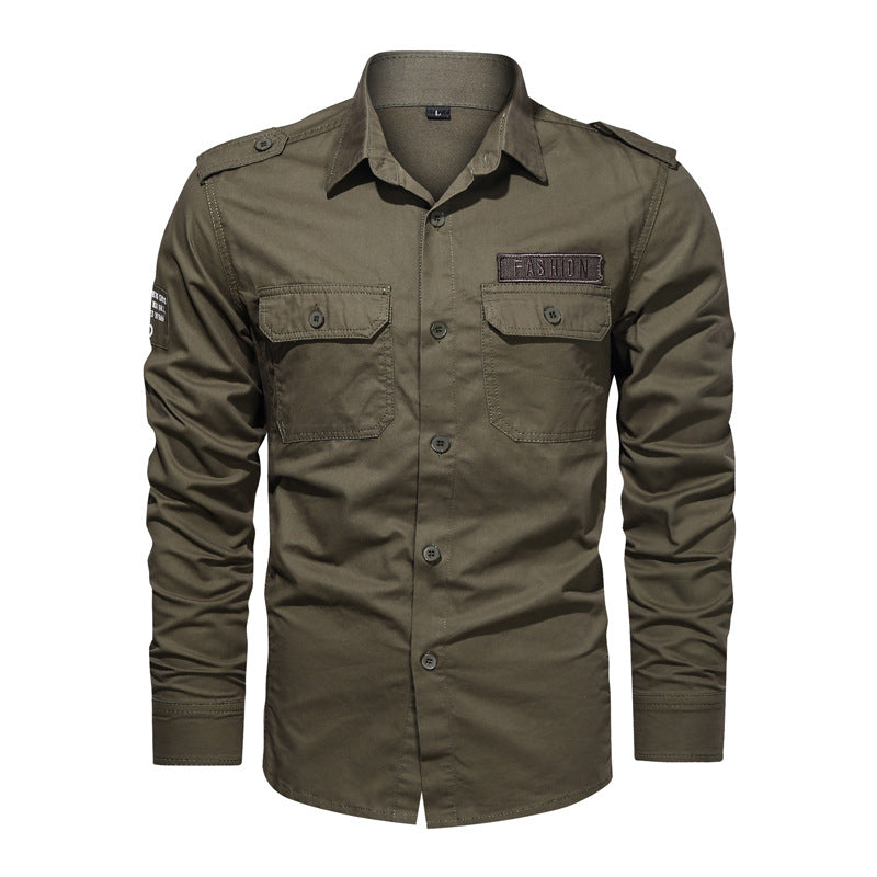Herren nan robustes Baumwoll-Twill Fieldhemd mit aufgesetzten Klappbrusttaschen Schulterklappen und figurbetonter Passform Drune