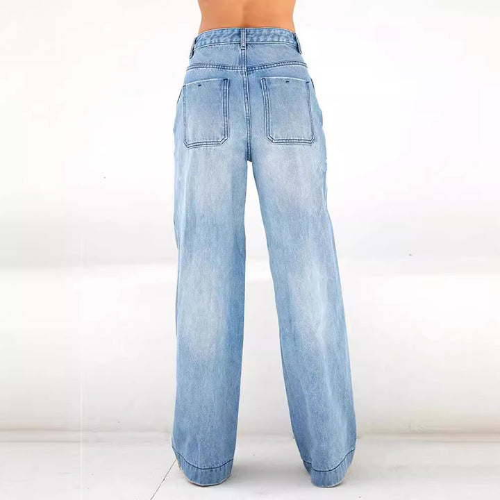 Damen weite Jeans mit hohem Bund und lässigem Schnitt Drune