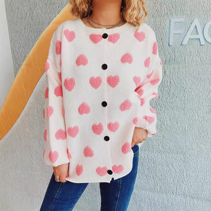 Damen Strickjacke mit Herzen-Muster und lässigem Schnitt Drune