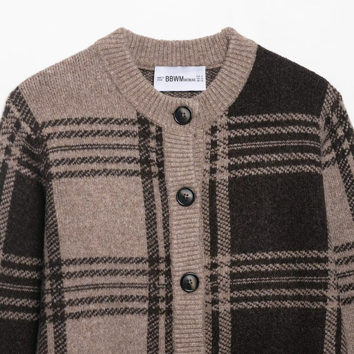 Damen lässige Karostrickjacke mit Knopfverschluss Drune
