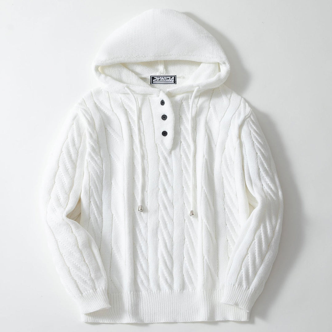 Herren Strickpullover mit Kapuze und strukturiertem Zopfmuster Drune