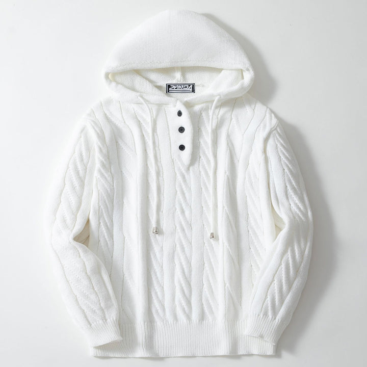 Herren Strickpullover mit Kapuze und strukturiertem Zopfmuster Drune