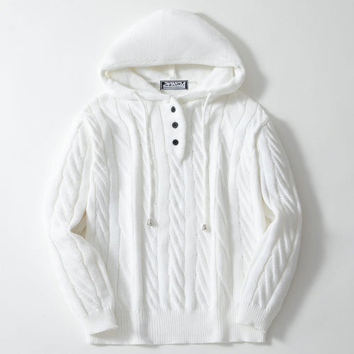 Herren Strickpullover mit Kapuze und strukturiertem Zopfmuster Drune