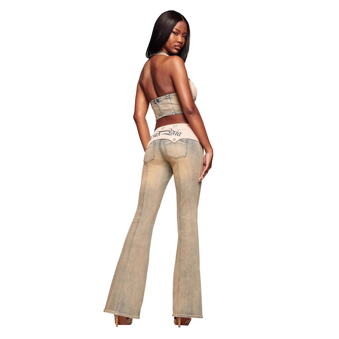 Damen Denim Bustier mit Cord-Ausschnitt Drune