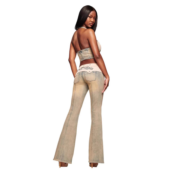 Damen Denim Bustier mit Cord-Ausschnitt Drune
