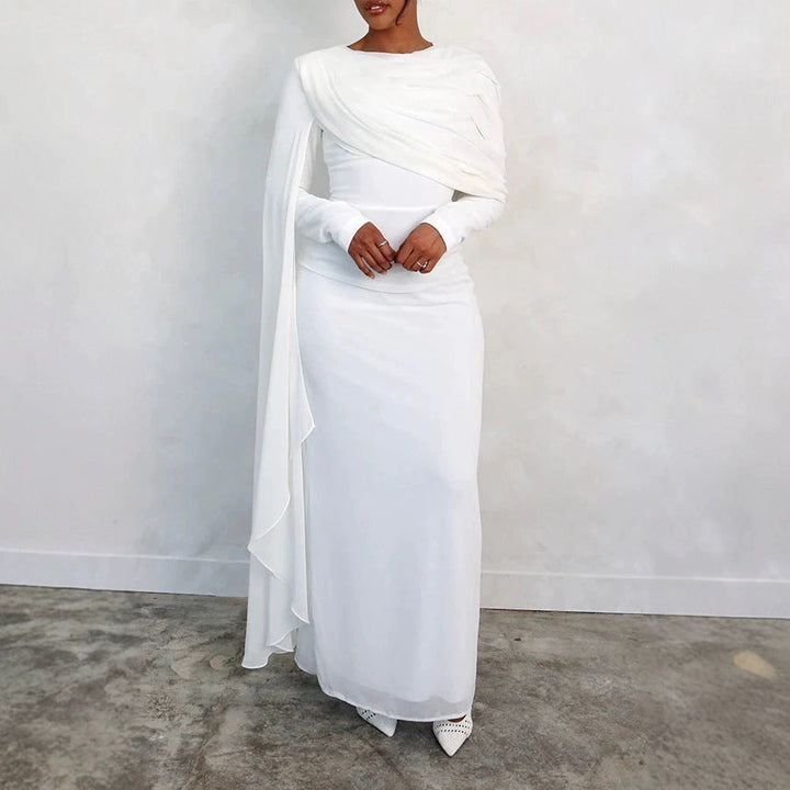 Damen Glamouröses Langarmkleid mit drapiertem Oberteil und fließendem Schnitt Drune
