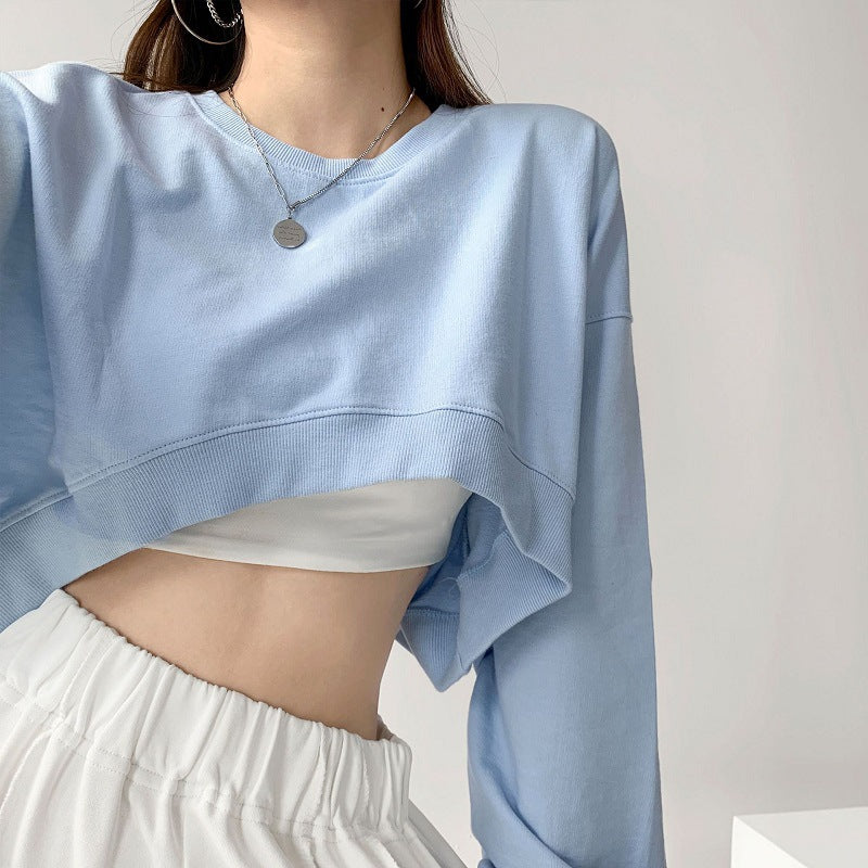 Damen lässiges Crop-Sweatshirt mit weit geschnittenen Ärmeln und modischem Schnitt