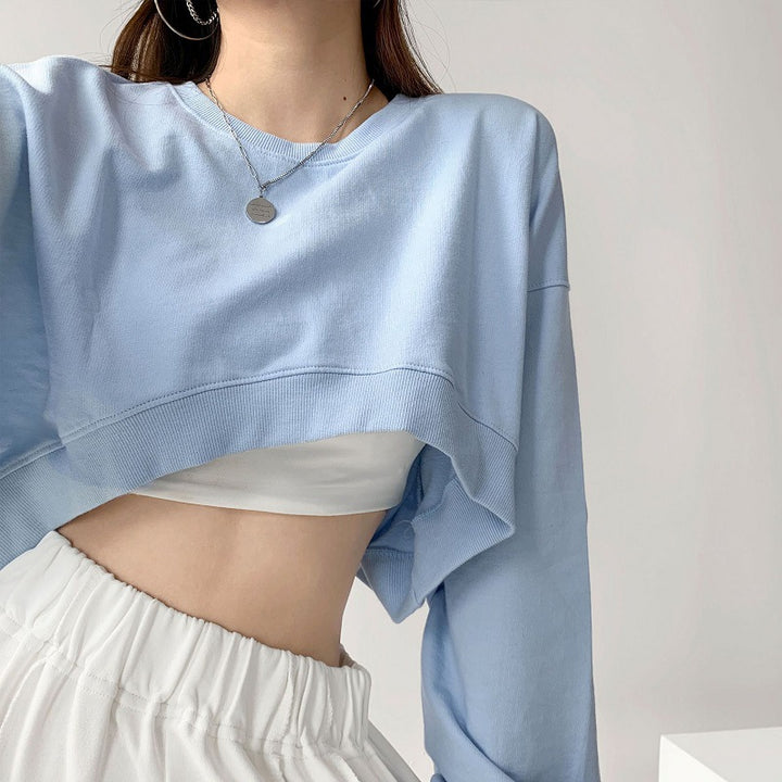 Damen lässiges Crop-Sweatshirt mit weit geschnittenen Ärmeln und modischem Schnitt