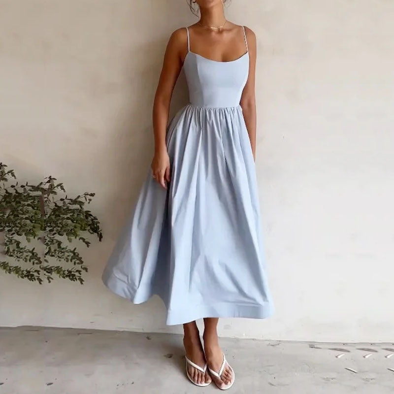 Damen Midi-Kleid mit tailliertem Oberteil und schwingendem Rock Drune