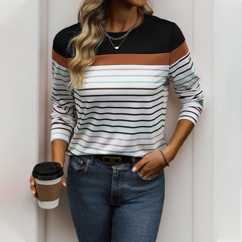 Damen lässiges Langarmshirt mit modischem Streifenmuster Drune