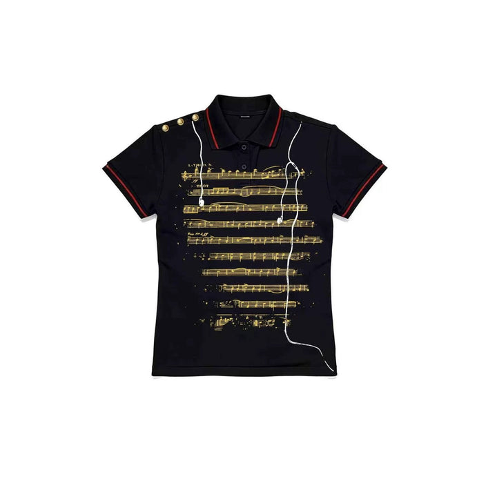 Damen Polo-Shirt mit musikalischem Motiv Drune