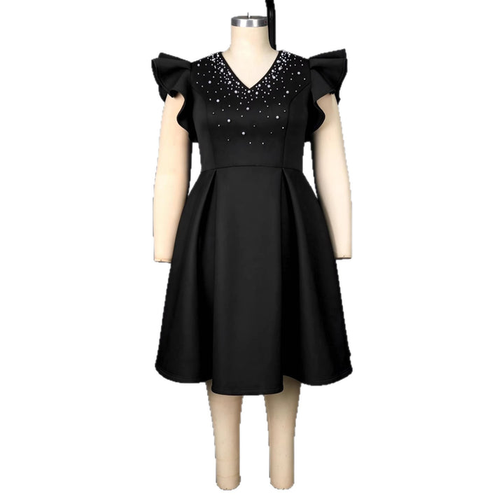 Damen Elegantes Kleid mit funkelndem Strass-Besatz und voluminösen Ärmeln Drune