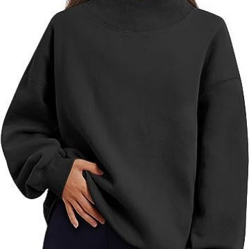 Damen lässiger Sweatpullover mit hohem Kragen und weiten Ärmeln Drune