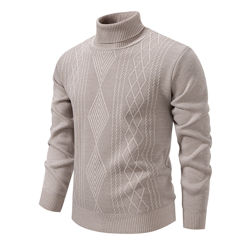Herren nan Feinstrick-Rollkragenpullover mit strukturierter Zopfmuster-Struktur und körpernahem Schnitt Drune