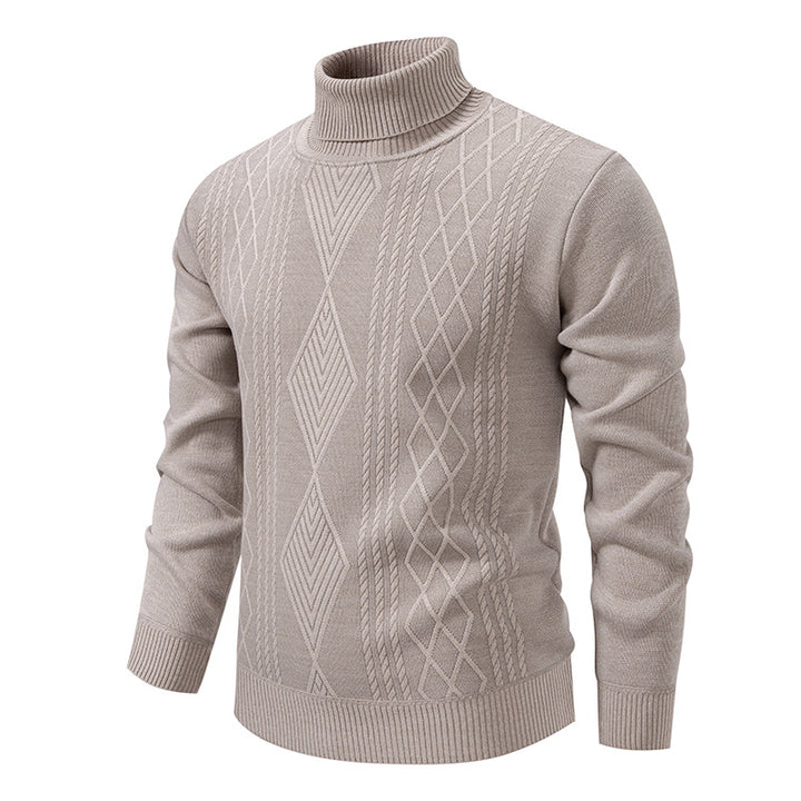 Herren nan Feinstrick-Rollkragenpullover mit strukturierter Zopfmuster-Struktur und körpernahem Schnitt Drune