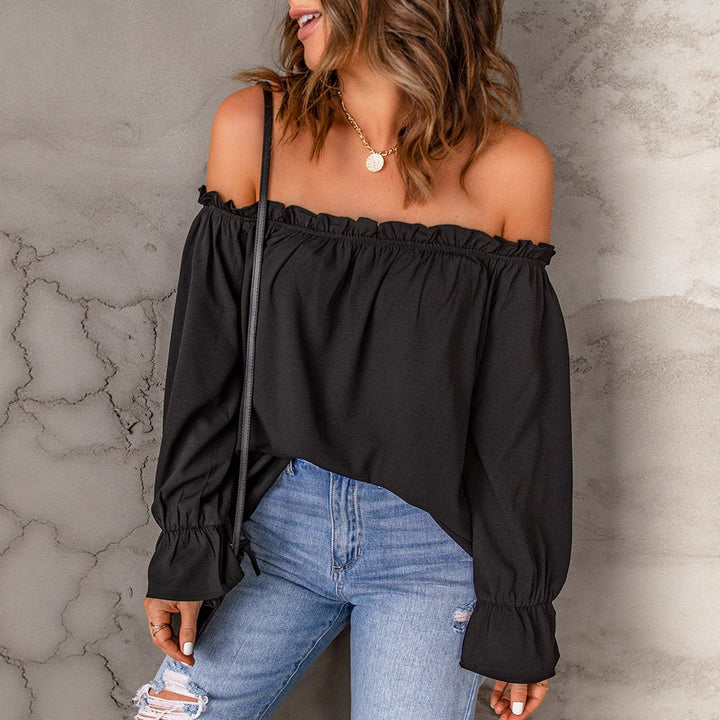 Damen Off-Shoulder Bluse mit Rüschendetails und langen Ärmeln Drune