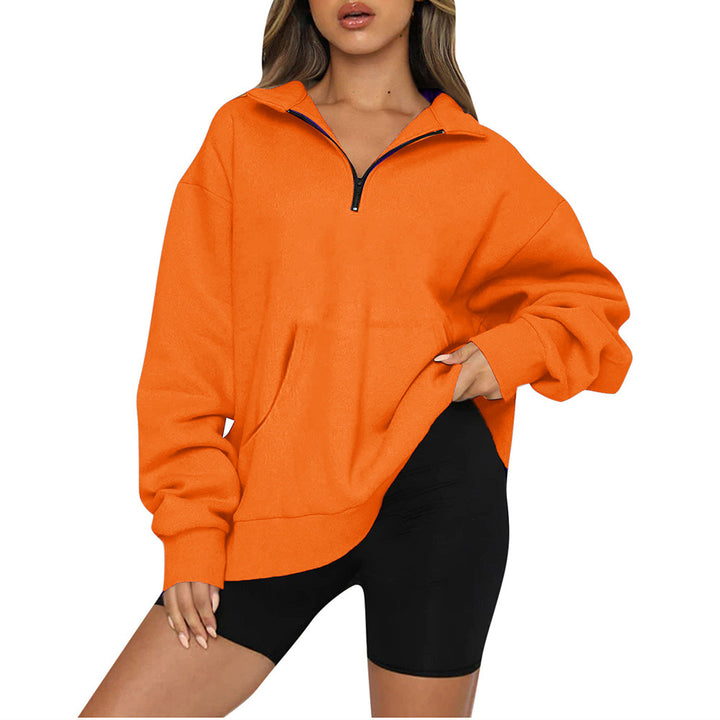 Damen nan Oversize-Halbzip-Kapuzenpullover mit Kängurutasche und verlängertem Saum Drune
