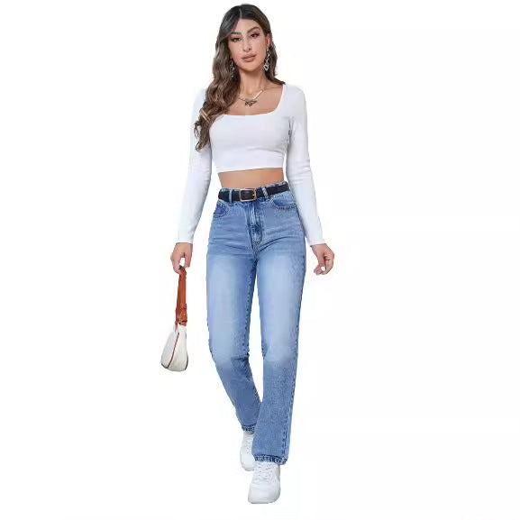 Damen High-Waist Jeans im modernen Straight-Leg Schnitt Drune