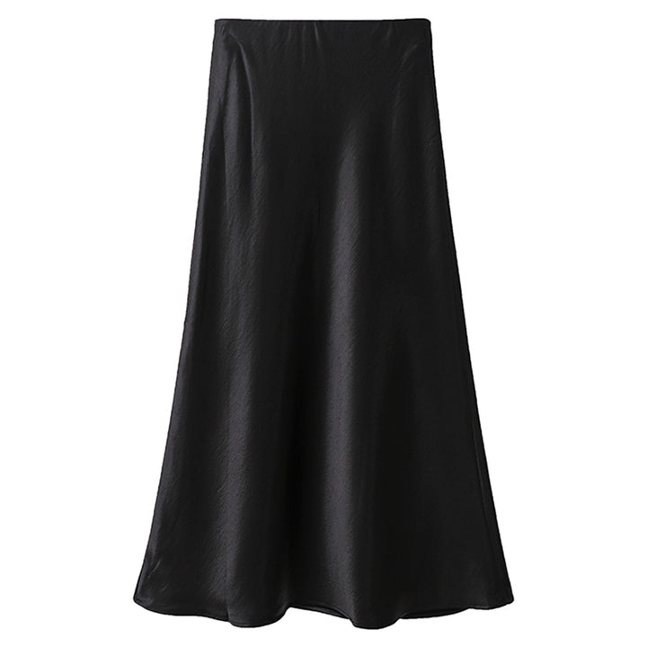 Damen nan schwingender Midirock aus satinierter Viskose mit glattem Taillenbund Drune