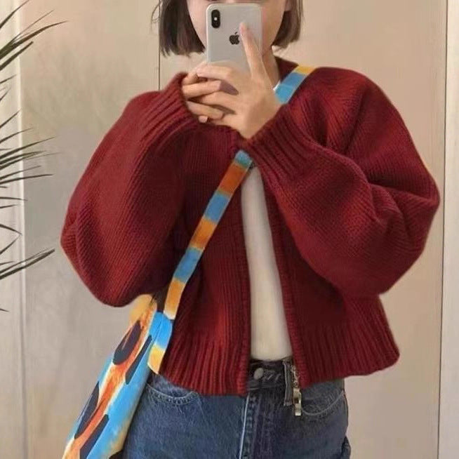 Damen Kuschelige Strickjacke mit Rundhalsausschnitt Drune