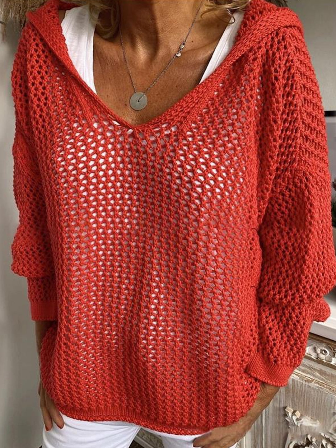 Damen leichter Strickpullover Hoodie Drune