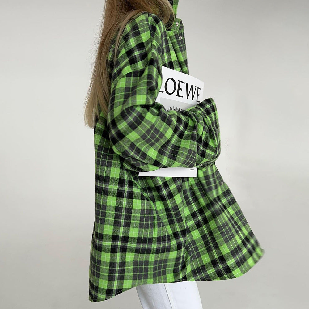 Damen lässige Karo-Hemdjacke im Oversized-Schnitt Drune
