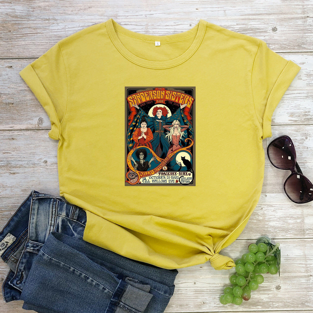 Damen Grafik-T-Shirt mit Hocus Pocus inspiriertem Design Drune