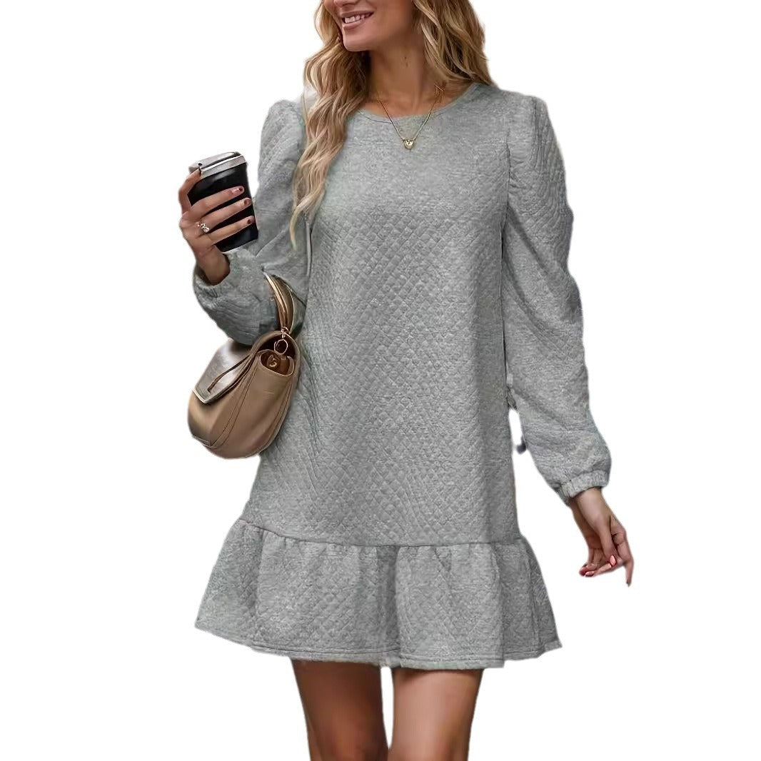 Damen lässiges Sweatkleid mit Rüschensaum und Puffärmeln Drune