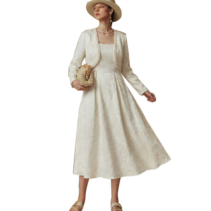 Damen Elegantes Hochzeitskleid mit langem Ärmel und Jacke Drune